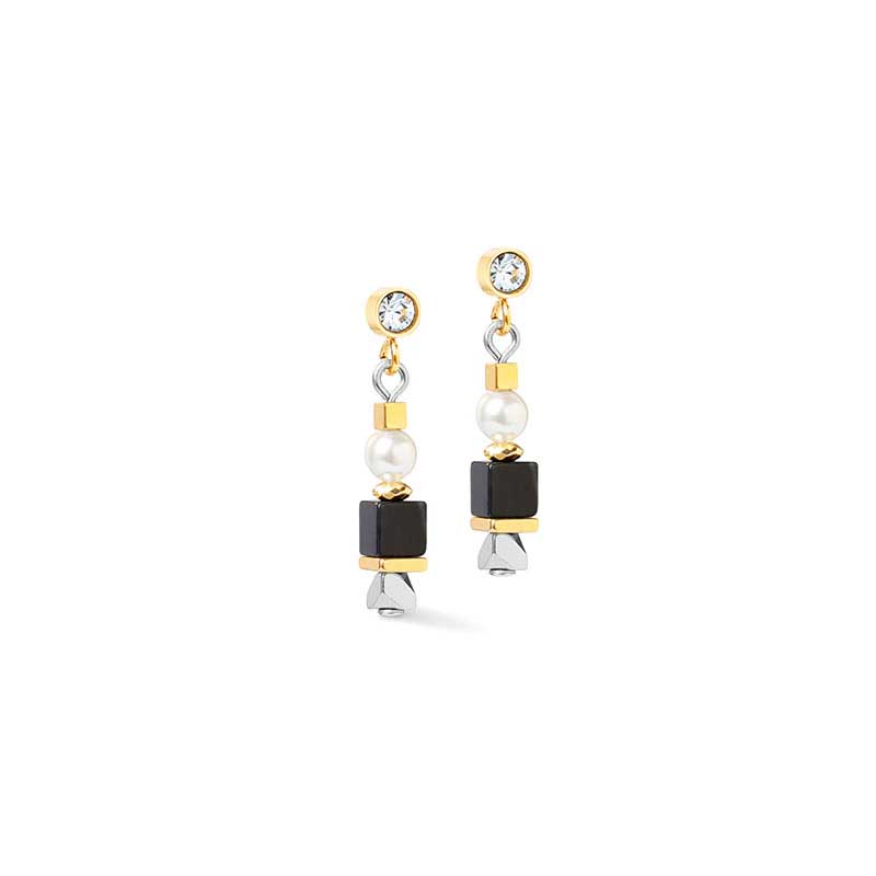 Coeur de Lion Natural Striped Onyx & Gold Earrings